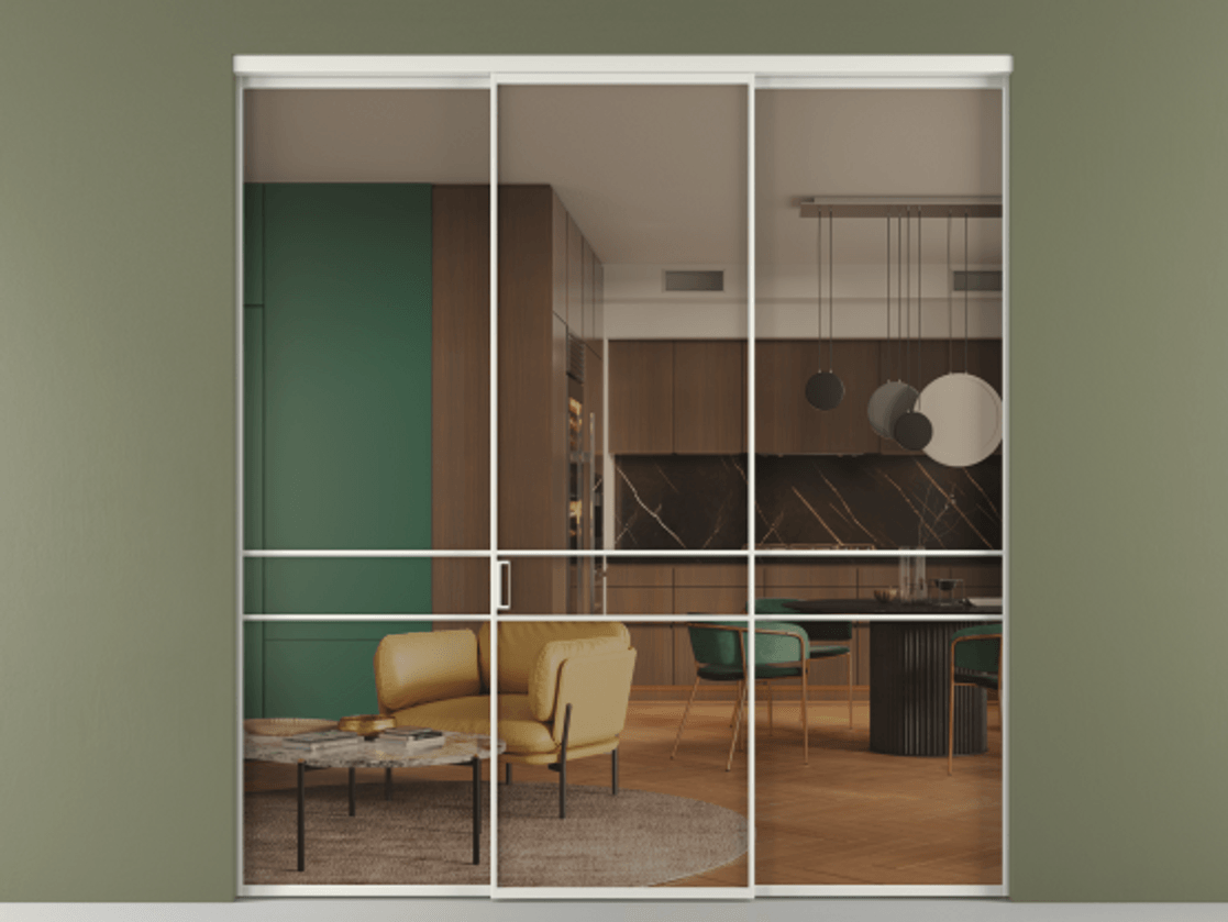 Перегородка Формато внутри проёма 3 створки АЛПР 040.02 Алюминий серый Прозрачное бронзовое стекло, триплекс Цена 1600180 AMD | Volhovec