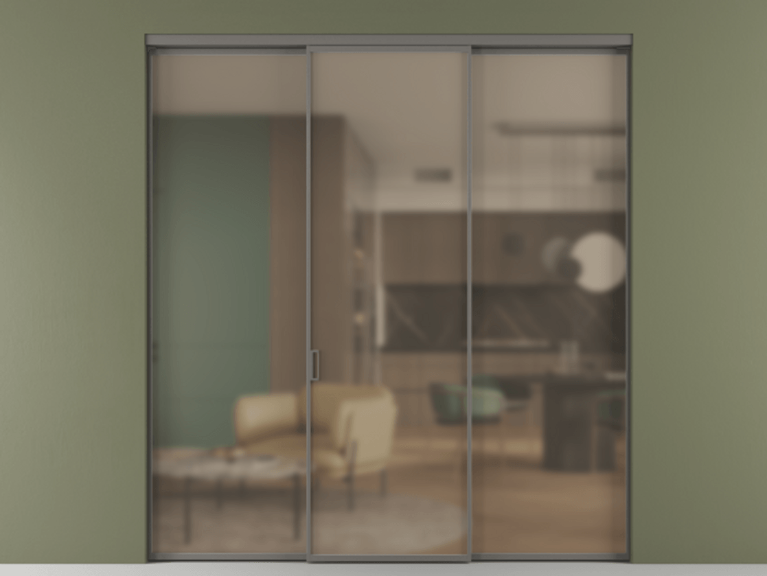 Перегородка Formato внутри проёма 3 створки АЛПР 040.01 Алюминий классический серый Сатинированное бронзовое стекло, триплекс Цена 1518240 AMD | Volhovec