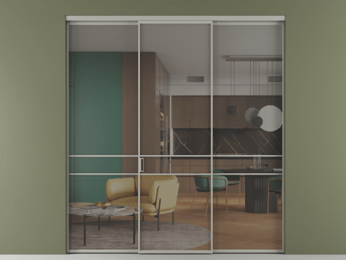 Перегородка Формато внутри проёма 3 створки АЛПР 040.02 Алюминий нейтральный серый Прозрачное серое стекло, триплекс Цена 1600180 AMD | Volhovec