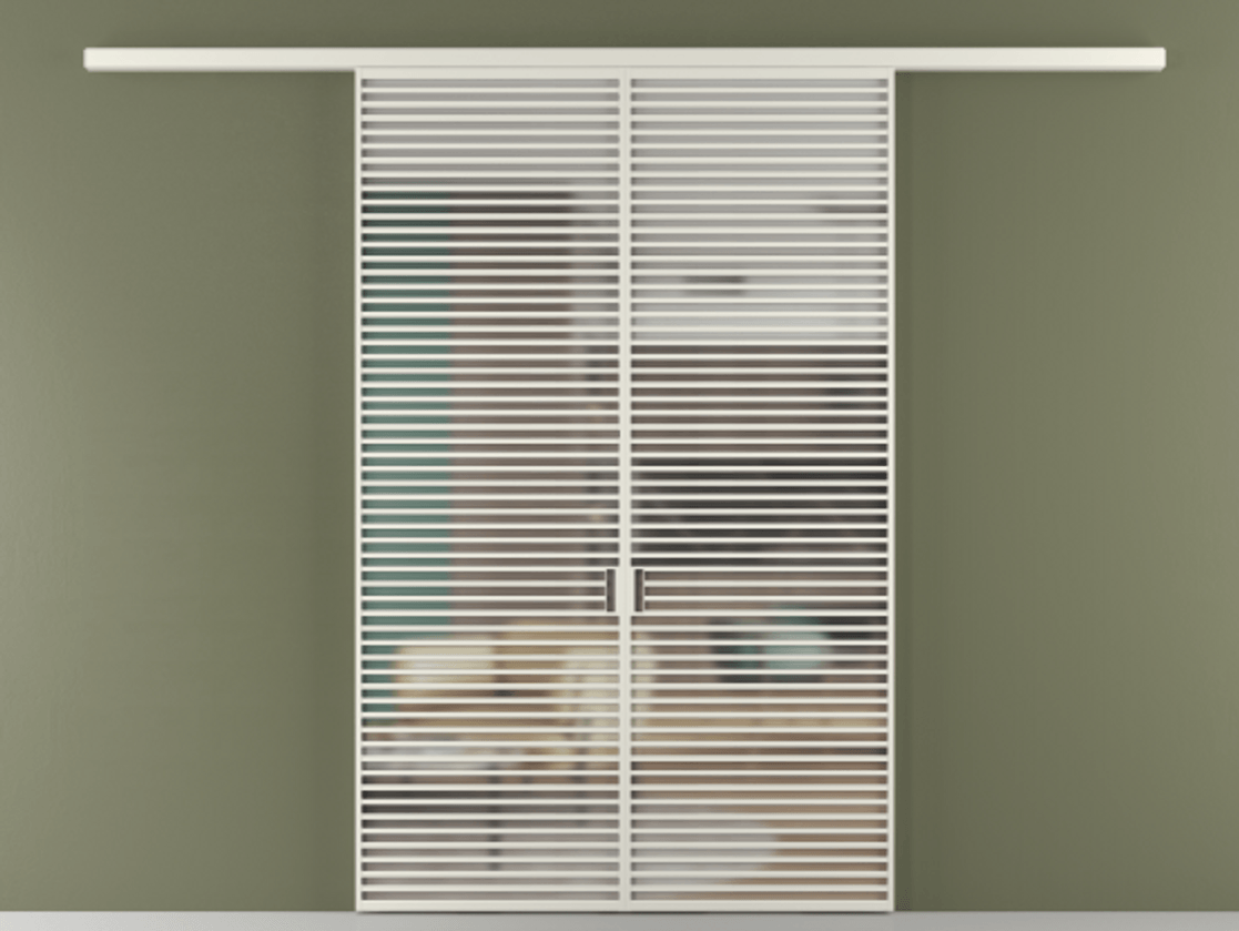 Перегородка Formato вдоль стены двустворчатая АЛПР 040.07 Алюминий Белый Сатинированное стекло "Matelux Crystal Vision", калёное, 6 мм, матовое, каленое 6 мм Цена 2716480 AMD | Volhovec