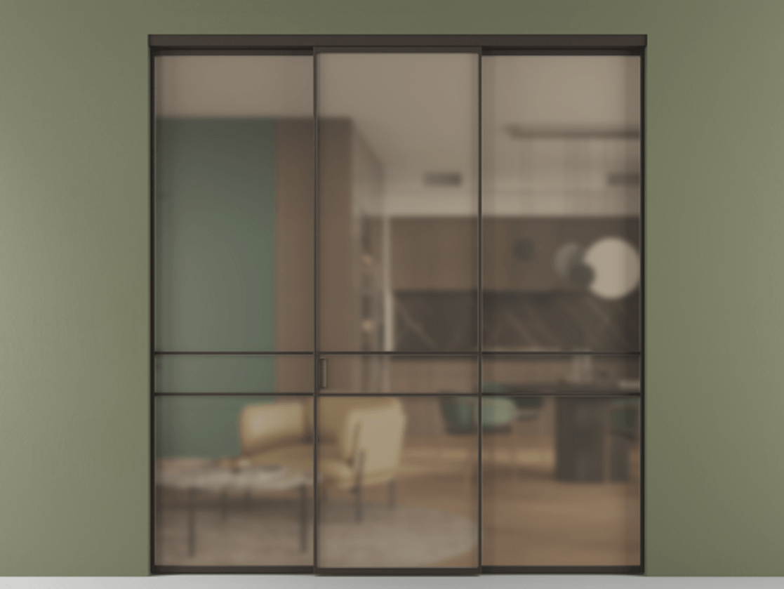 Перегородка Formato внутри проёма 3 створки АЛПР 040.02 Алюминий антрацит Сатинированное бронзовое стекло, триплекс Цена 1600180 AMD | Volhovec