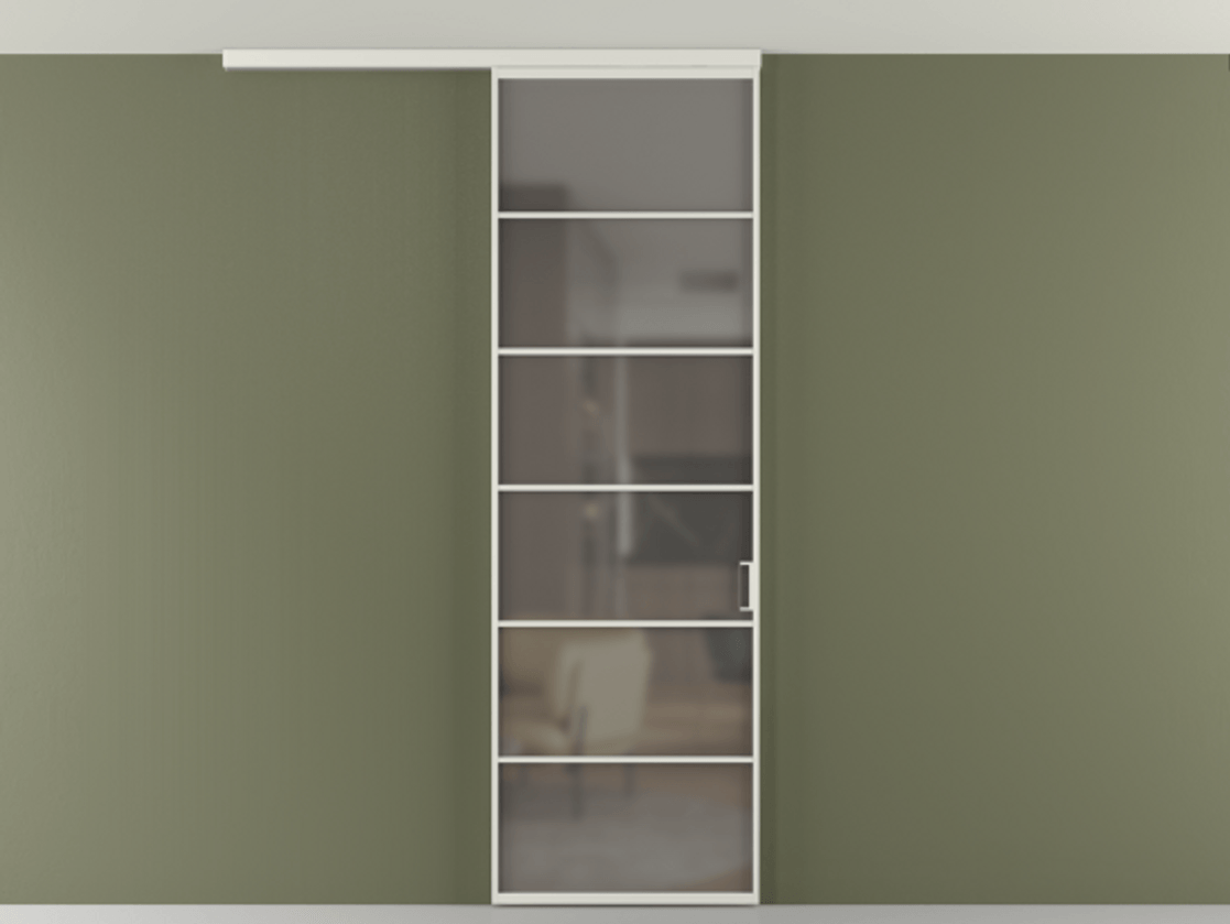 Перегородка Формато вдоль стены на потолок 1 створка АЛПР 040.04 Алюминий серый Сатинированное серое стекло, триплекс Цена 727350 AMD | Volhovec