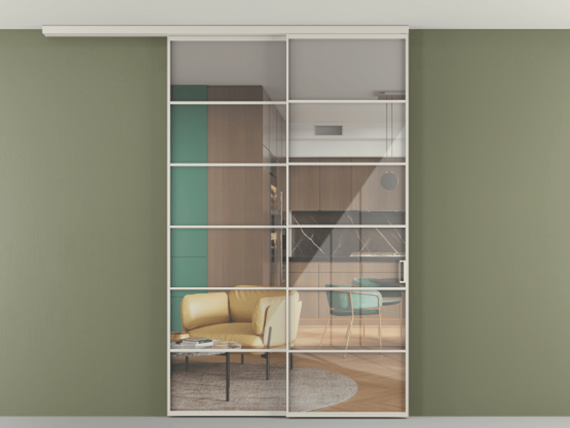 Перегородка Формато вдоль стены на потолок 2 створки с синхронным механизмом АЛПР 040.04 Алюминий облачно-серый Рефлективное прозрачное стекло "Стопсол", калёное. Цена 2053570 AMD 1. Полотно 2 шт. (800/2100 мм)
2. Комплект установки раздвижной системы
3. Базовый комплект фурнитуры
4.Ручка Рондо. Фабрика дверей Волховец 8 (800) 551 43 19 Перегородка Формато вдоль стены на потолок 2 створки с синхронным механизмом АЛПР 040.04 Алюминий облачно-серый Рефлективное прозрачное стекло "Стопсол", калёное Цена 2053570 AMD | Volhovec