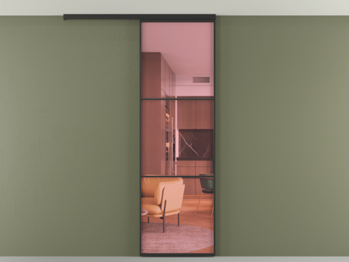 Перегородка Formato вдоль стены на потолок 1 створка АЛПР 040.03 Алюминий Черный Прозрачное розовое стекло, триплекс Цена 655000 AMD | Volhovec