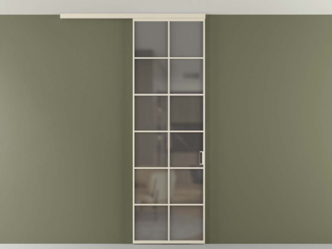 Перегородка Формато вдоль стены на потолок 1 створка АЛПР 040.05 Алюминий бежево-серый Сатинированное серое стекло, триплекс Цена 696610 AMD | Volhovec