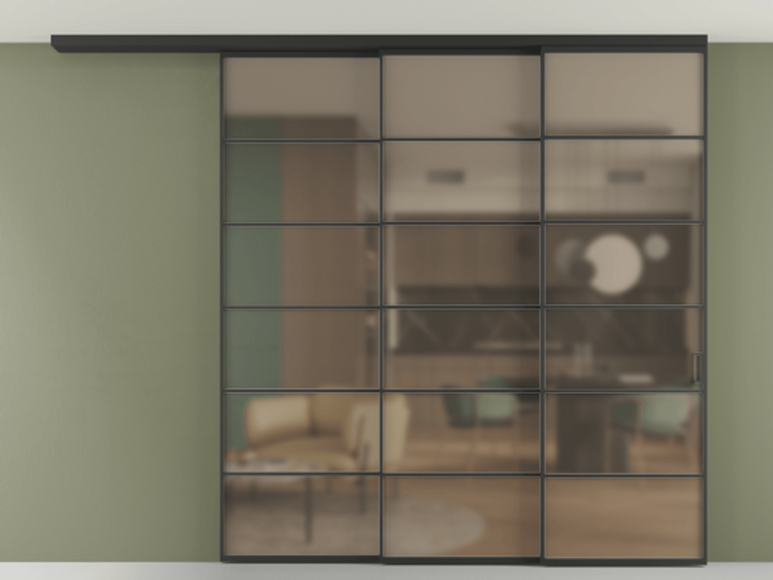 Перегородка Formato вдоль стены на потолок телескопик синхро 3 АЛПР 040.04 Алюминий Черный Сатинированное бронзовое стекло, триплекс, 6 мм Цена 2854870 AMD | Volhovec