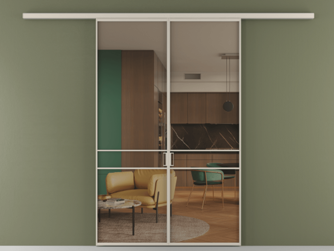 Перегородка Формато вдоль стены 2 створки АЛПР 040.02 Алюминий светло-бежевый Прозрачное бронзовое стекло, триплекс Цена 1318110 AMD | Volhovec