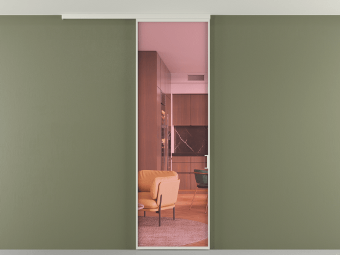 Перегородка Формато вдоль стены на потолок 1 створка АЛПР 040.01 Алюминий Белый Прозрачное розовое стекло, триплекс Цена 599500 AMD | Volhovec