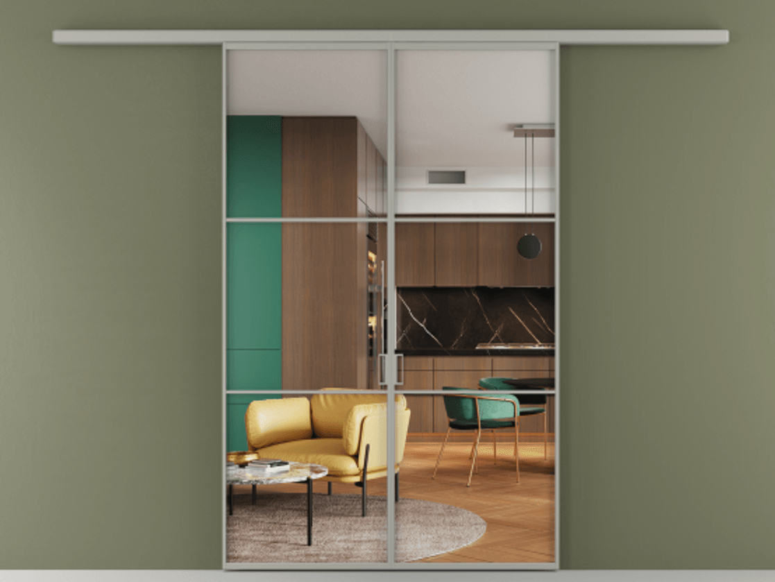 Перегородка Formato вдоль стены 2 створки АЛПР 040.03 Алюминий нейтральный серый Прозрачное стекло "Crystal Vision", калёное Цена 1679260 AMD | Volhovec