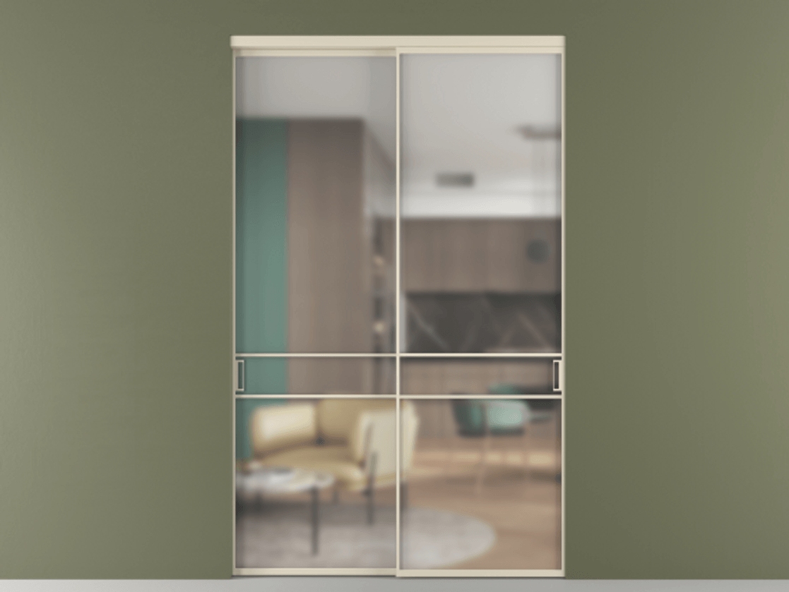 Перегородка Formato внутри проёма 2 створки АЛПР 040.02 Алюминий бежево-серый Сатинированное стекло "Matelux Crystal Vision", калёное, матовое, каленое 6 мм Цена 3225660 AMD  | Volhovec