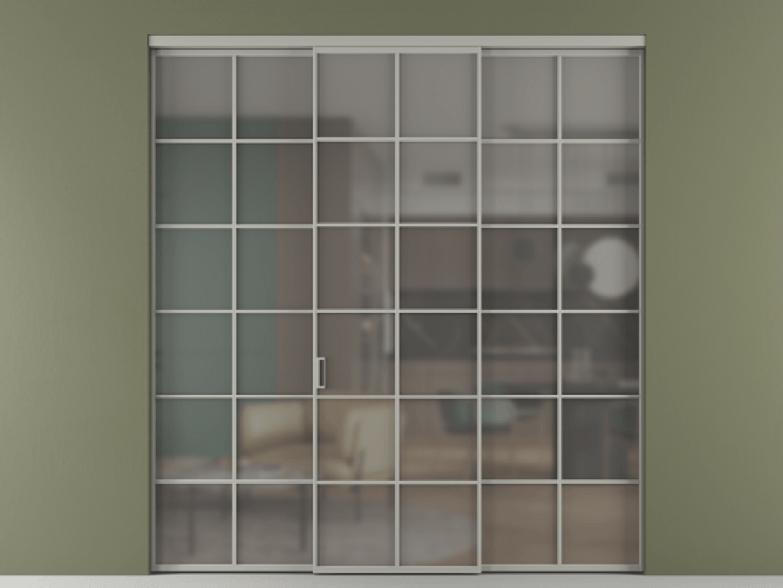 Перегородка Формато внутри проёма 3 створки АЛПР 040.05 Алюминий нейтральный серый Сатинированное серое стекло, триплекс Цена 371030 сом | Volhovec