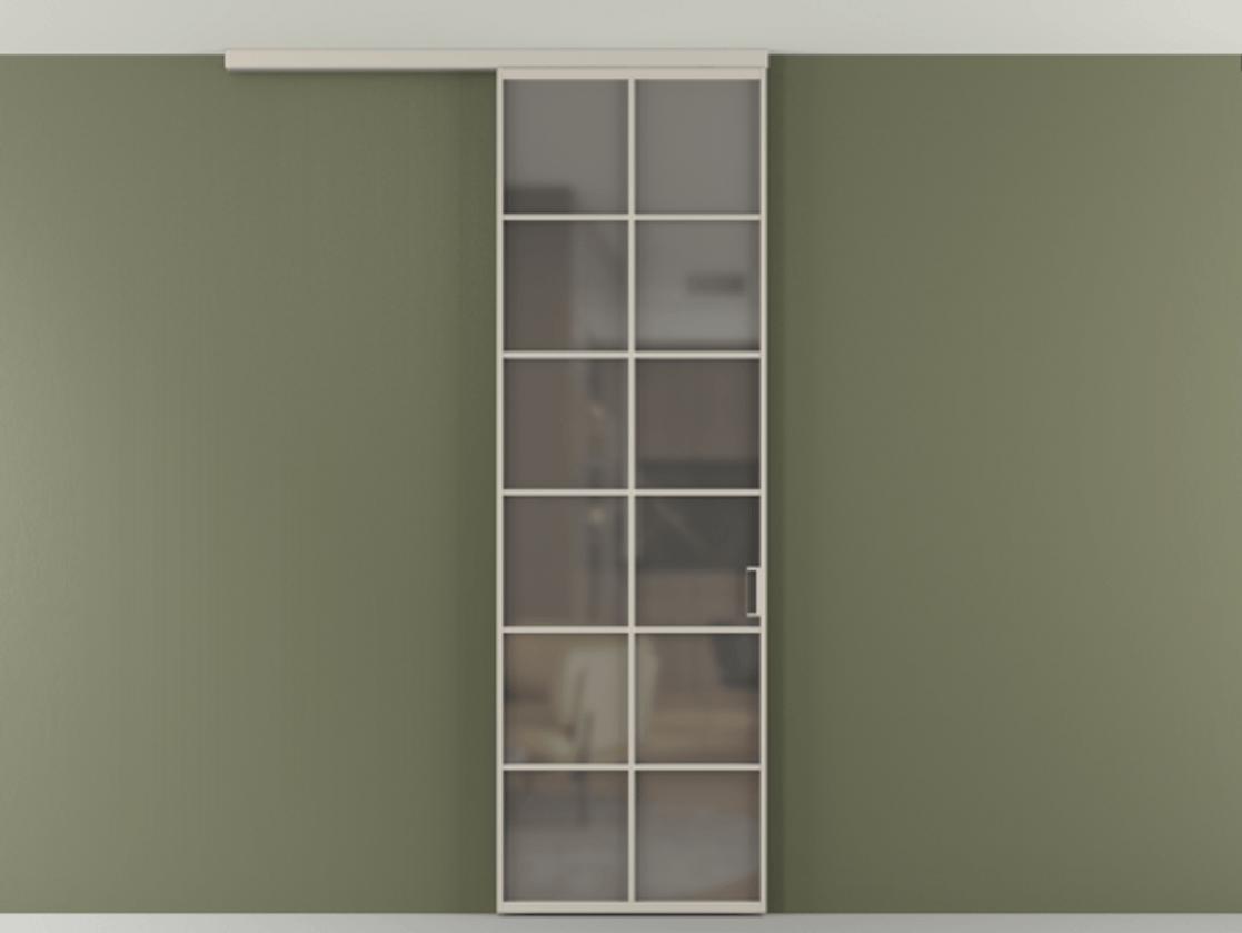 Перегородка Формато вдоль стены на потолок 1 створка АЛПР 040.05 Алюминий светло-бежевый Сатинированное серое стекло, триплекс Цена 727350 AMD | Volhovec