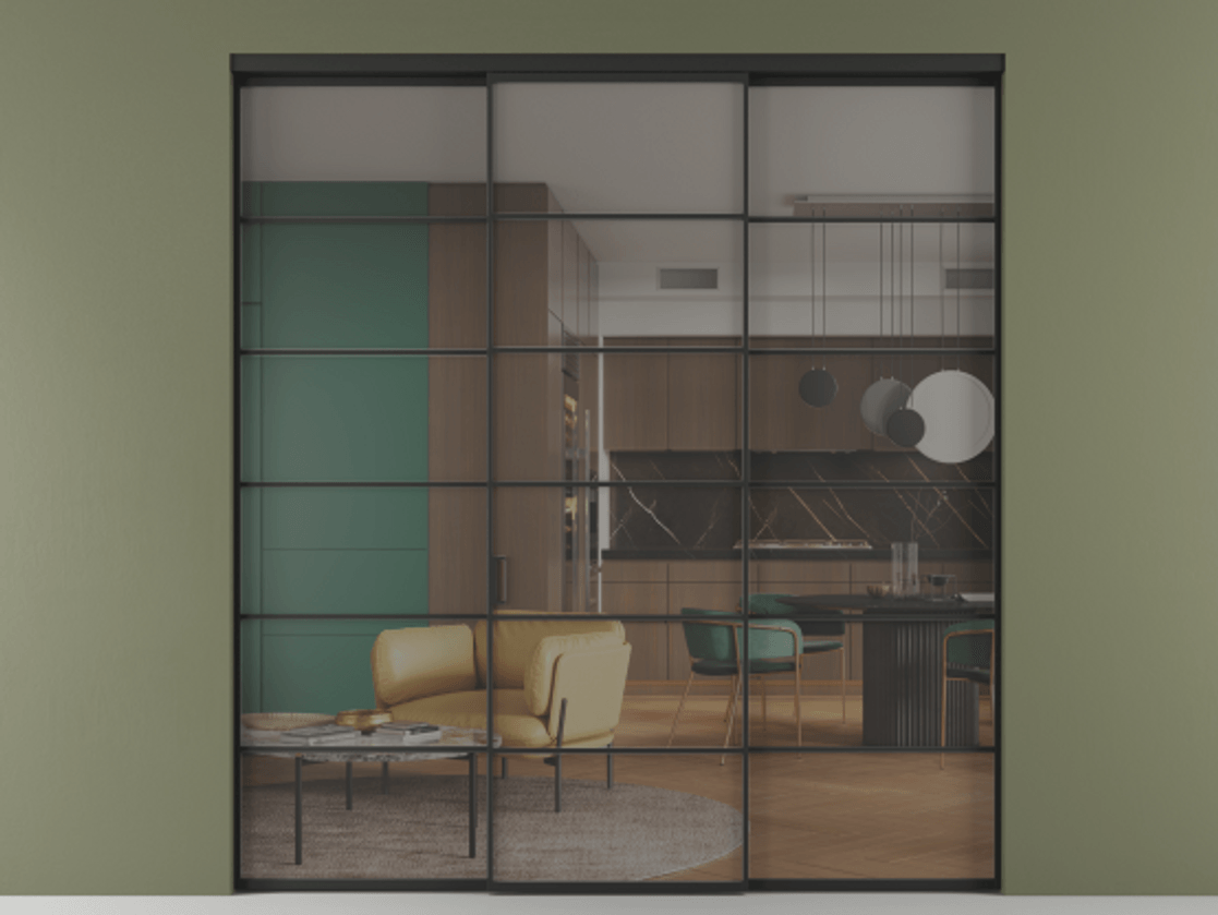 Перегородка Формато внутри проёма 3 створки АЛПР 040.04 Алюминий Черный Прозрачное серое стекло, триплекс Цена 1649750 AMD | Volhovec