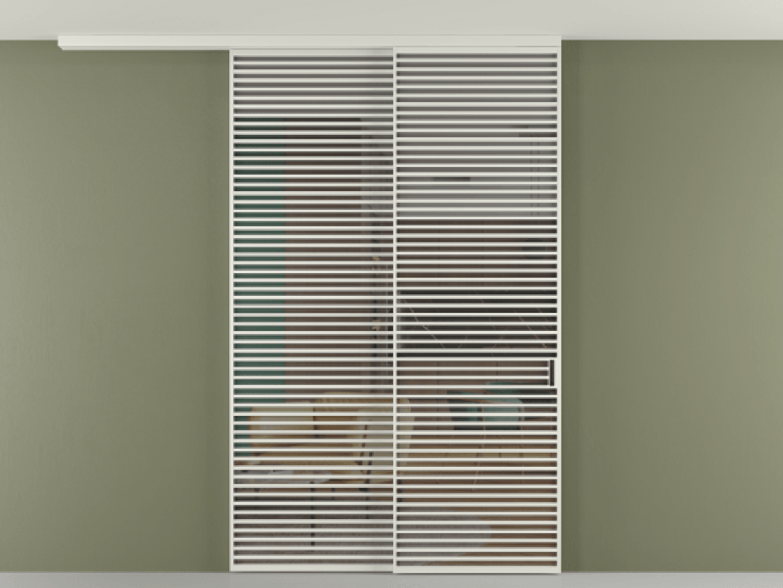 Перегородка Формато вдоль стены на потолок 2 створки с синхронным механизмом АЛПР 040.07 Алюминий серый Прозрачное серое стекло, триплекс Цена 23480 AZE | Volhovec