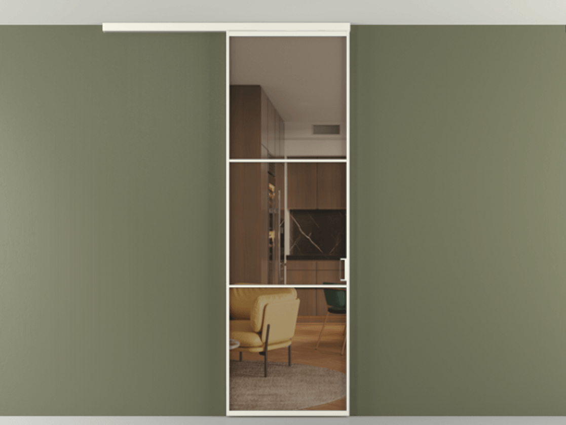 Перегородка Формато вдоль стены на потолок 1 створка АЛПР 040.03 Алюминий жемчужный Прозрачное бронзовое стекло, триплекс Цена 681060 AMD | Volhovec