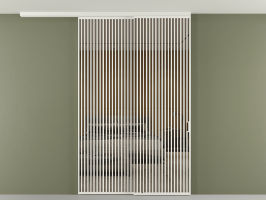 Перегородка Формато вдоль стены на потолок 2 створки с синхронным механизмом АЛПР 040.06 Алюминий светло-серый Рефлективное бронзовое стекло "Стопсол", калёное Цена 3659430 AMD | Volhovec