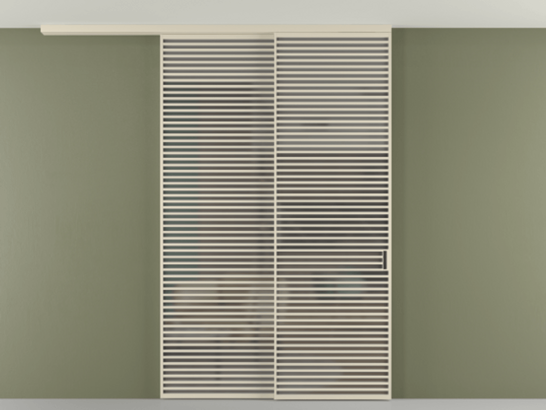 Перегородка Формато вдоль стены на потолок 2 створки с синхронным механизмом АЛПР 040.07 Алюминий бежево-серый Сатинированное серое стекло, триплекс Цена 3551530 AMD | Volhovec