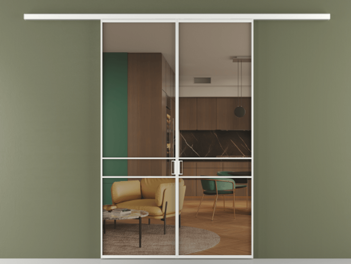 Перегородка Формато вдоль стены 2 створки АЛПР 040.02 Алюминий белоснежный Прозрачное бронзовое стекло, триплекс Цена 1318110 AMD | Volhovec