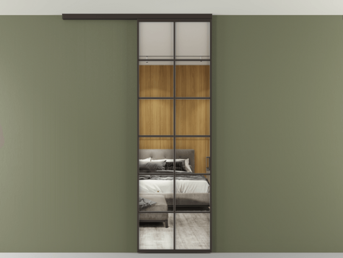 Перегородка Формато вдоль стены на потолок 1 створка АЛПР 040.05 Алюминий антрацит Двустороннее зеркало, триплекс , триплекс 6 мм Цена 727350 AMD | Volhovec