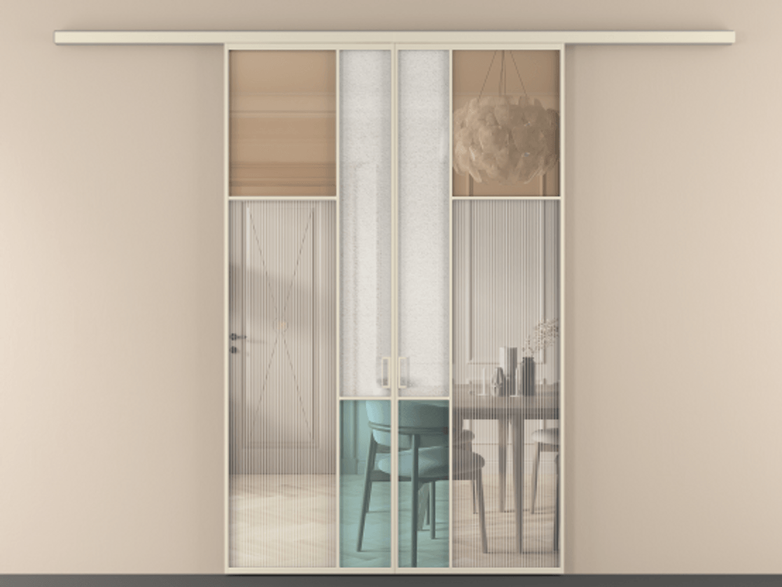 Перегородка Mosaic вдоль стены 2 створки АЛПР 041.11 Алюминий бежево-серый Комбинация стекол Группы 1 и Группы 3 Цена 1867100 AMD | Volhovec