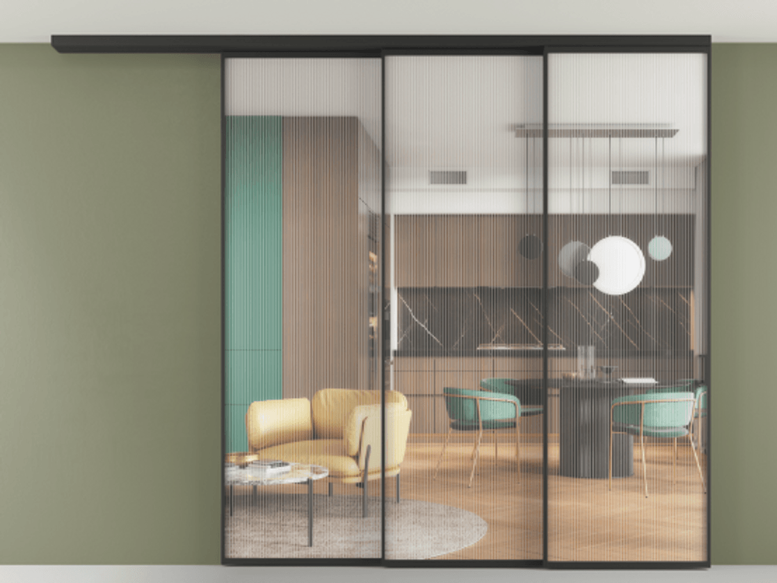 Перегородка Формато вдоль стены на потолок 3 створки с синхронным механизмом АЛПР 040.01 Алюминий Черный Рифлёное стекло "Мору", триплекс. Скрытый короб ЧЕР Цена 2581820 AMD 1. Полотно 2 шт. (800/2100 мм)
2. Комплект установки раздвижной системы
3. Базовый комплект фурнитуры
4.Ручка Рондо. Фабрика дверей Волховец 8 (800) 551 43 19 Перегородка Формато вдоль стены на потолок 3 створки с синхронным механизмом АЛПР 040.01 Алюминий Черный Рифлёное стекло "Мору", триплекс Цена 2581820 AMD | Volhovec