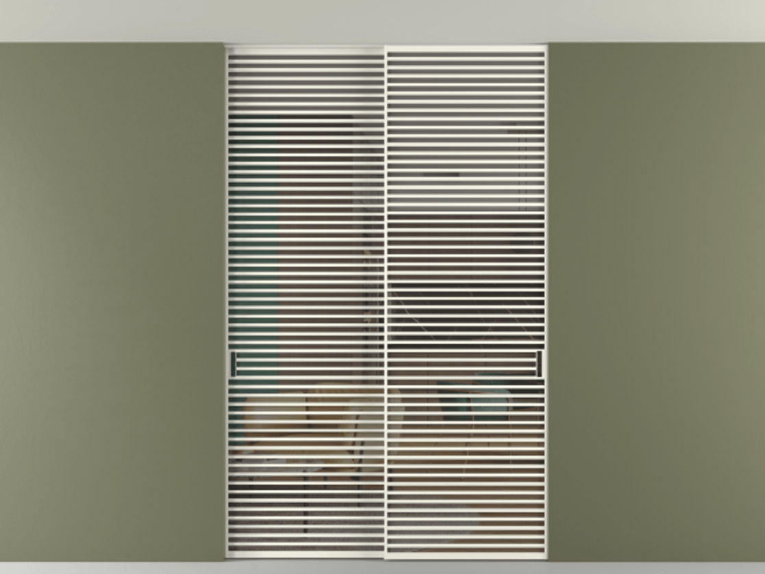 Перегородка Формато внутри проёма скрытое крепление в потолок 2 створки АЛПР 040.07 Алюминий жемчужный Прозрачное серое стекло, триплекс Цена 2764470 AMD | Volhovec