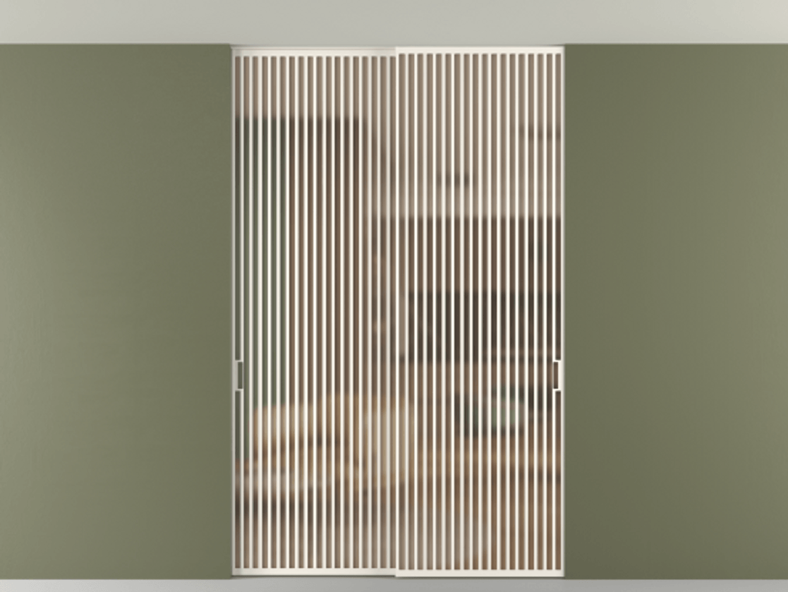 Перегородка Формато внутри проёма скрытое крепление в потолок 2 створки АЛПР 040.06 Алюминий пудровый белый Сатинированное оранжевое стекло, триплекс Цена 2764500 AMD | Volhovec