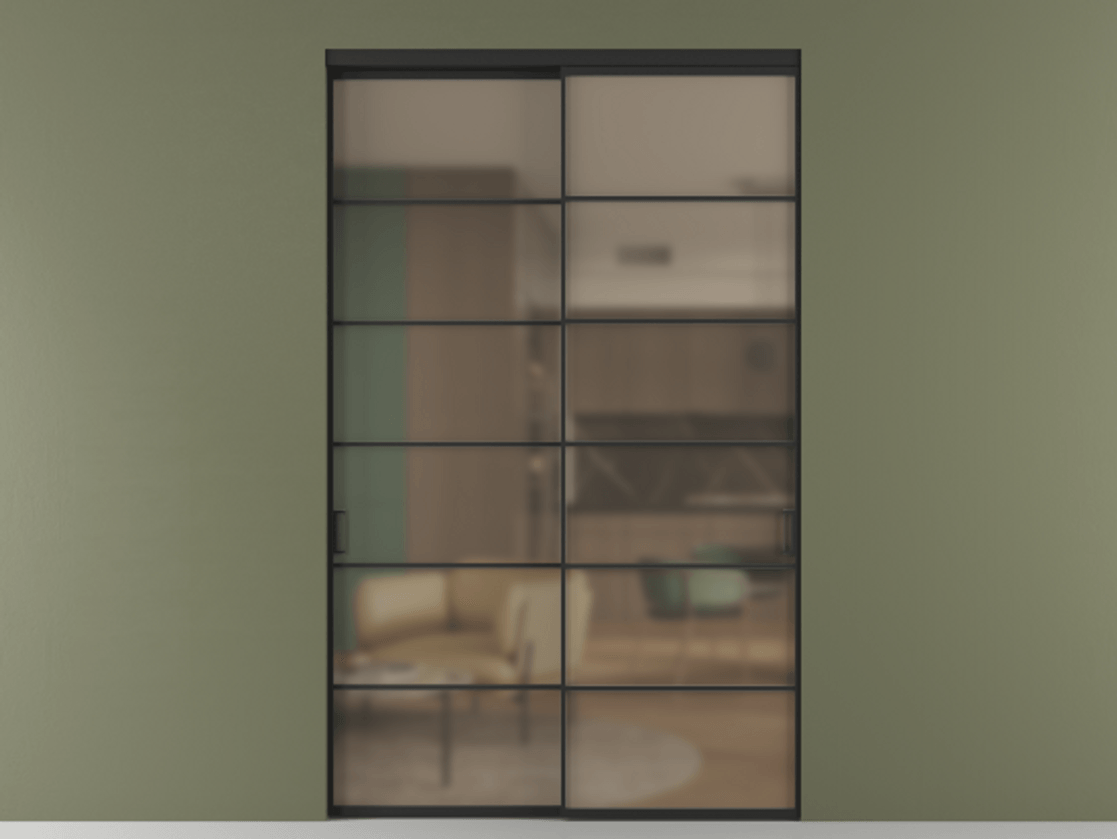 Перегородка Formato внутри проёма двустворчатая АЛПР 040.04 Алюминий Черный Сатинированное бронзовое стекло, триплекс, 6 мм Цена 1371730 AMD  | Volhovec