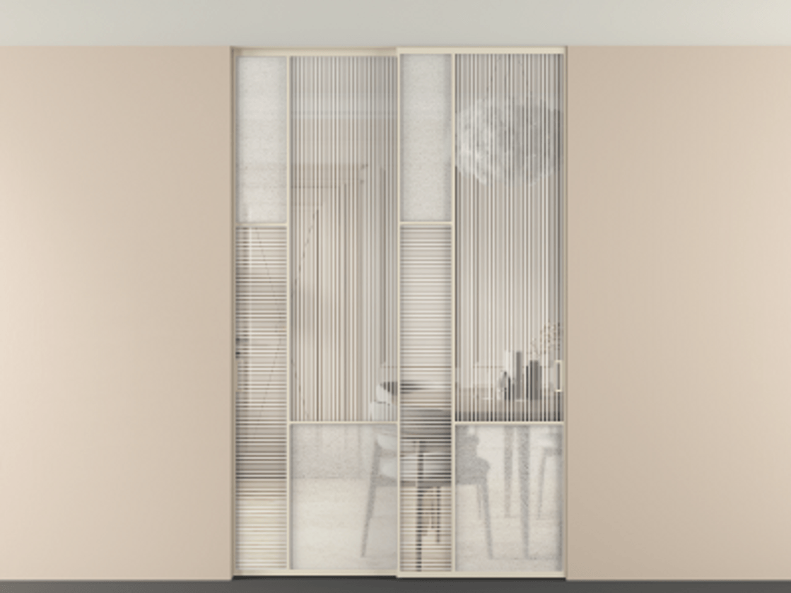 Перегородка Мозаик внутри проёма скрытое крепление в потолок 2 створки АЛПР 041.13 Алюминий бежево-серый Рифлёное стекло "Дюна", триплекс, 6 мм + Фактурное стекло "Лёд", триплекс. Цена 2296870 AMD . Фабрика дверей Волховец 8 (800) 551 43 19 Перегородка Мозаик внутри проёма скрытое крепление в потолок 2 створки АЛПР 041.13 Алюминий бежево-серый Рифлёное стекло "Дюна", триплекс, 6 мм + Фактурное стекло "Лёд", триплекс Цена 2296870 AMD | Volhovec