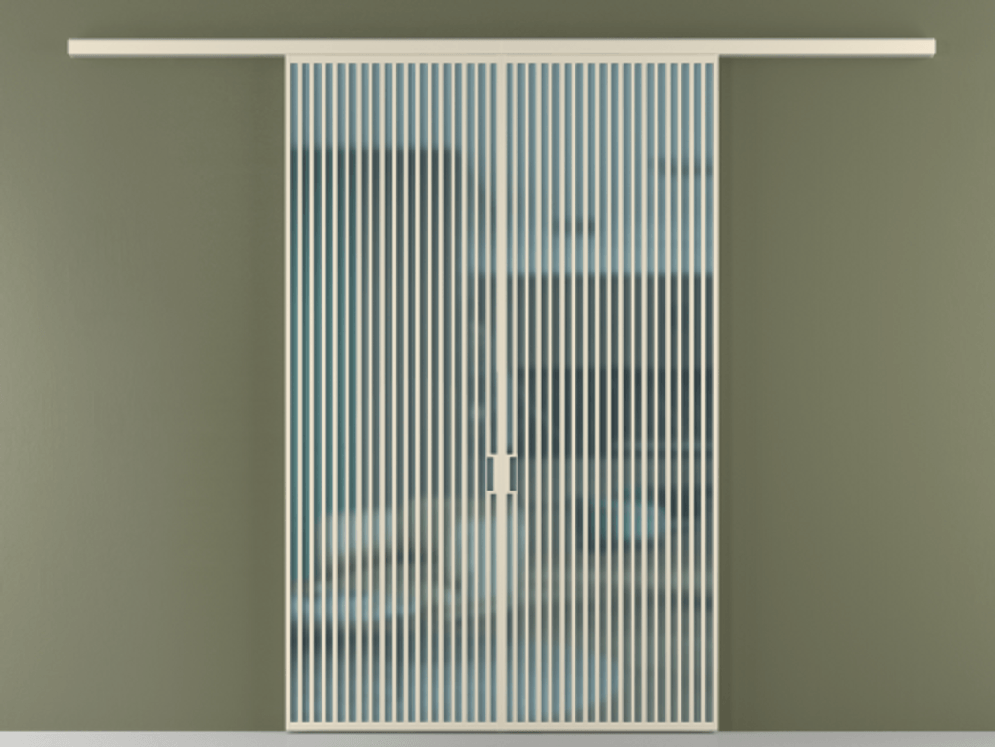 Перегородка Формато вдоль стены 2 створки АЛПР 040.06 Алюминий бежево-серый Сатинированное голубое стекло, триплекс Цена 2309500 AMD | Volhovec