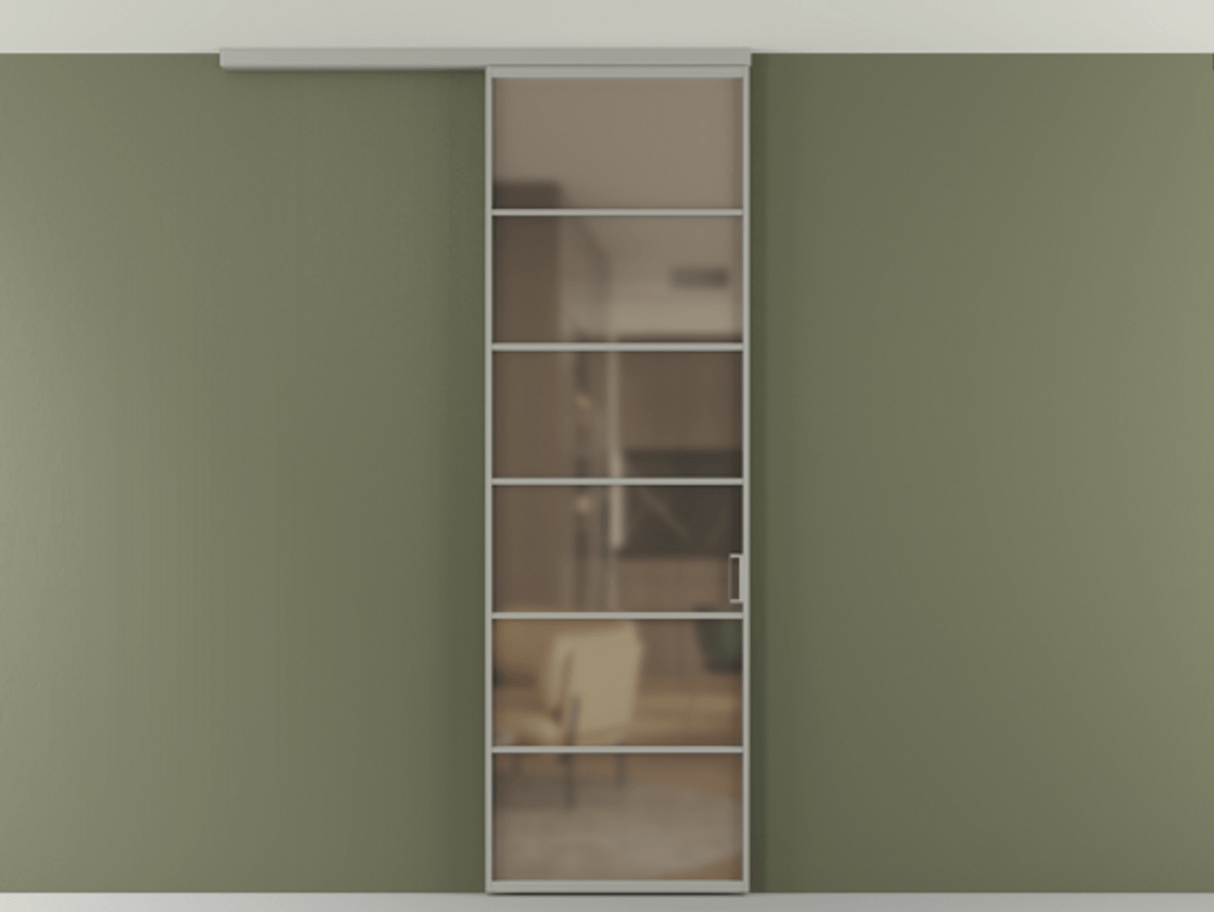 Перегородка Формато вдоль стены на потолок 1 створка АЛПР 040.04 Алюминий нейтральный серый Сатинированное бронзовое стекло, триплекс Цена 727350 AMD | Volhovec