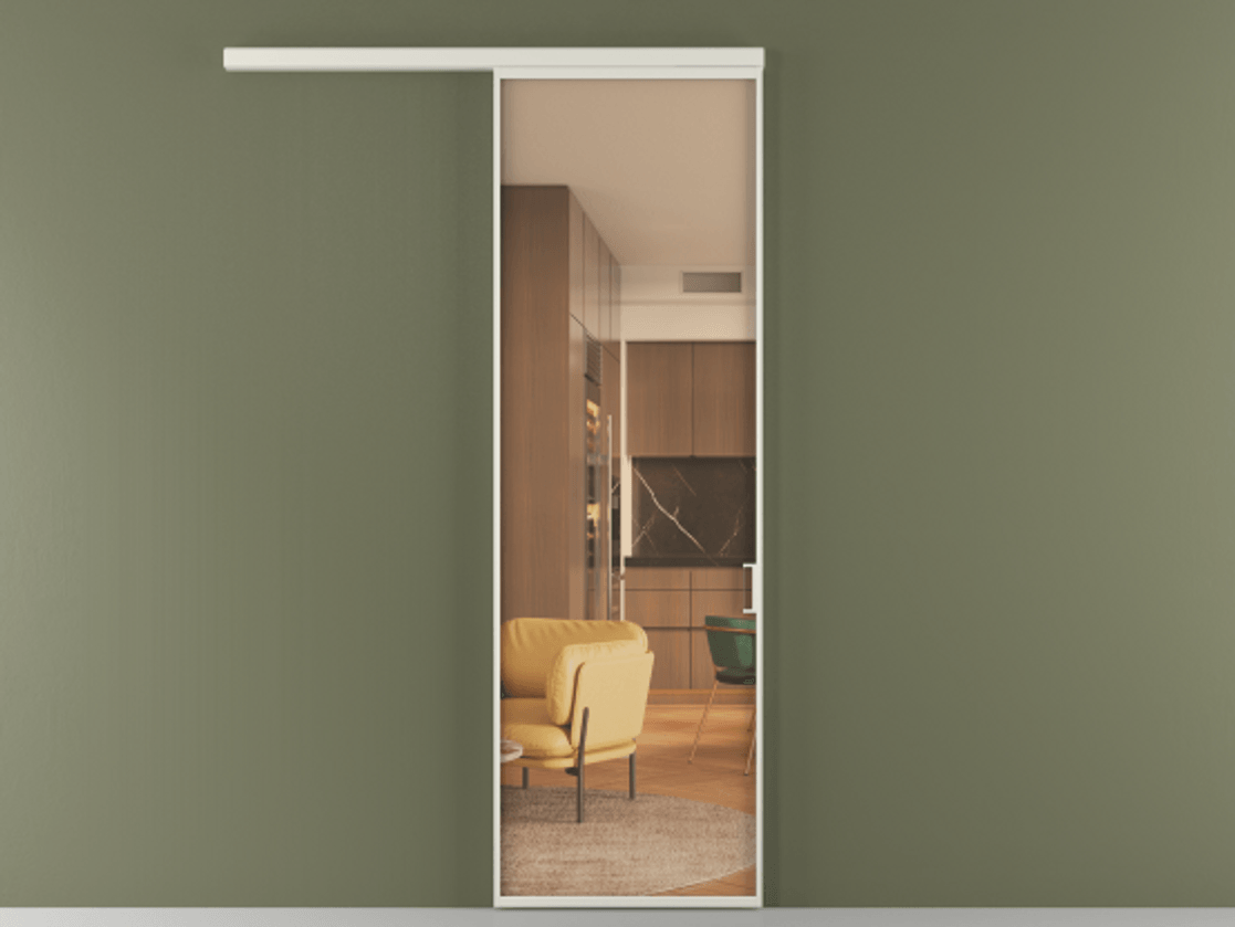 Перегородка Формато вдоль стены 1 створка АЛПР 040.01 Алюминий Белый Прозрачное оранжевое стекло, триплекс Цена 659200 AMD  | Volhovec