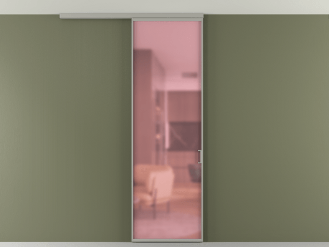 Перегородка Формато вдоль стены на потолок 1 створка АЛПР 040.01 Алюминий нейтральный серый Сатинированное розовое стекло, триплекс Цена 623200 AMD | Volhovec