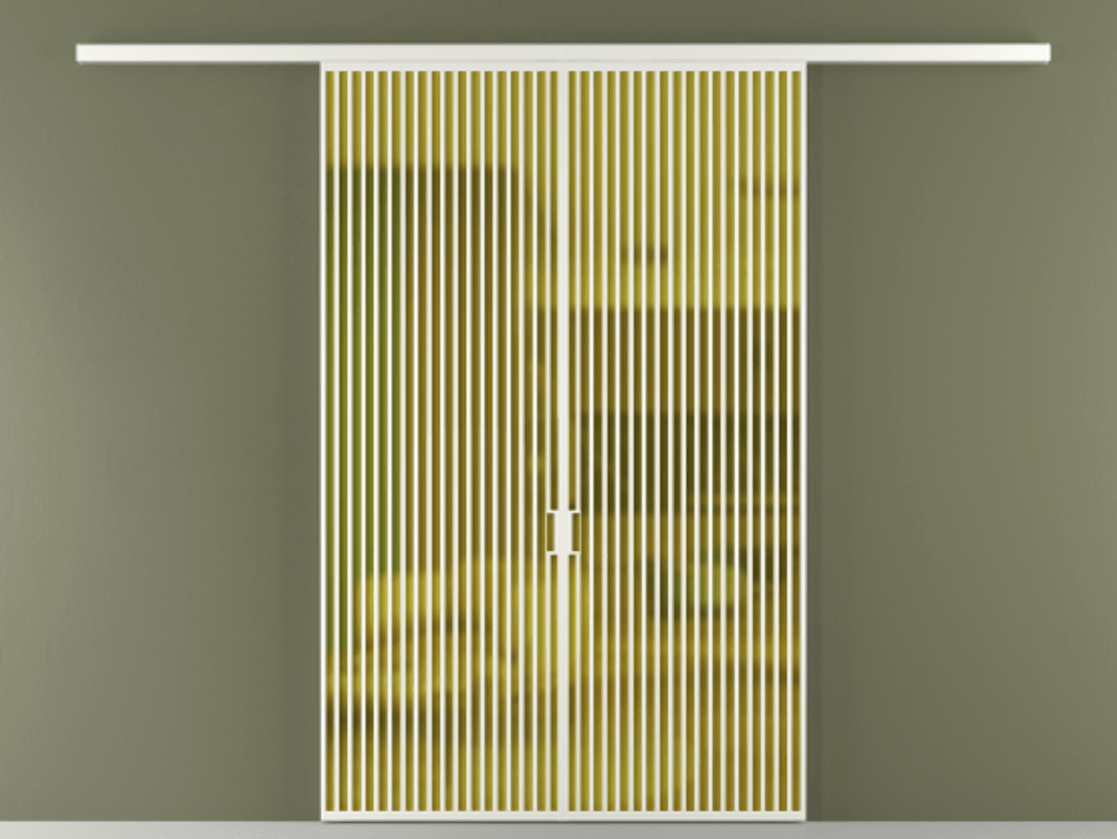 Перегородка Формато вдоль стены 2 створки АЛПР 040.06 Алюминий светло-серый Сатинированное жёлтое стекло, триплекс Цена 2309500 AMD | Volhovec