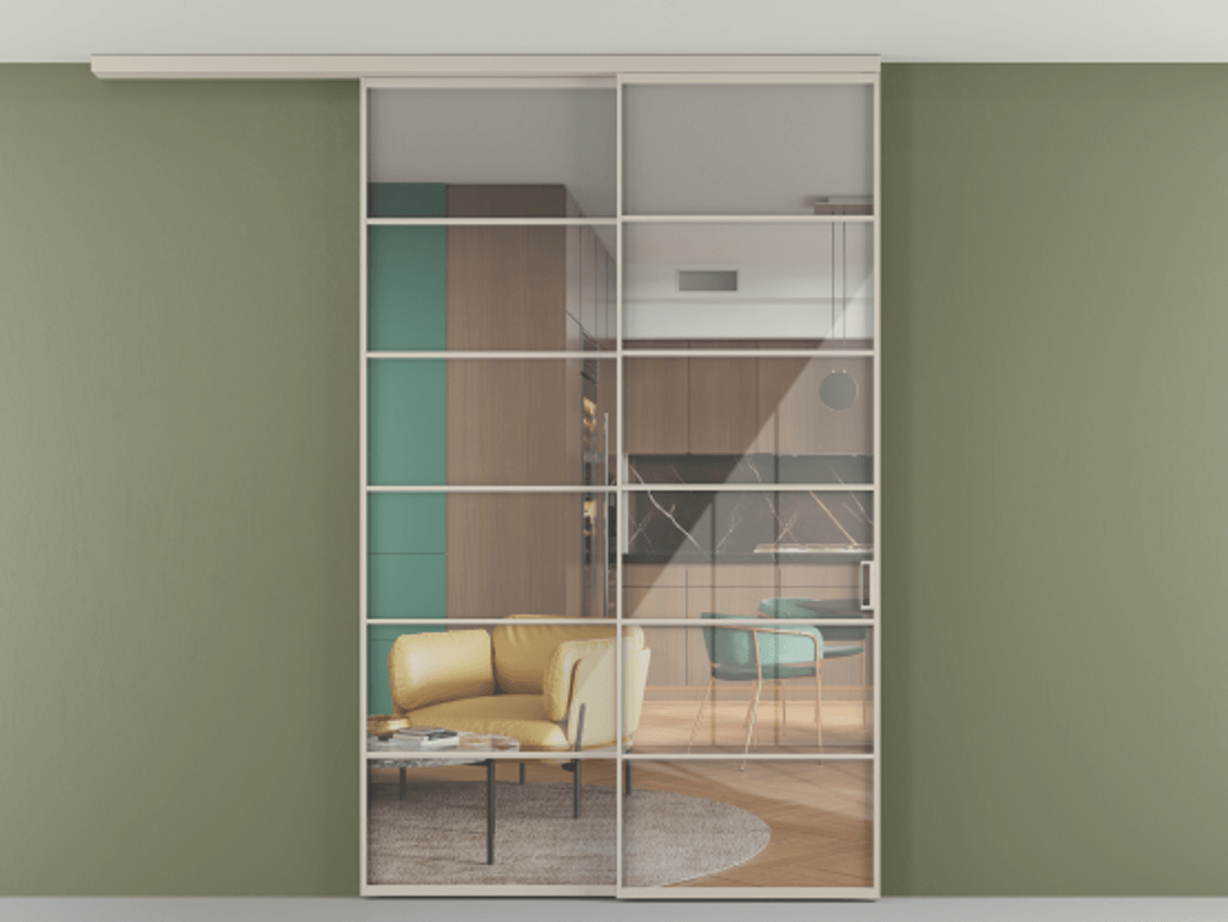 Перегородка Формато вдоль стены на потолок 2 створки с синхронным механизмом АЛПР 040.04 Алюминий светло-бежевый Рефлективное прозрачное стекло "Стопсол", калёное. Цена 2053570 AMD 1. Полотно 2 шт. (800/2100 мм)
2. Комплект установки раздвижной системы
3. Базовый комплект фурнитуры
4.Ручка Рондо. Фабрика дверей Волховец 8 (800) 551 43 19 Перегородка Формато вдоль стены на потолок 2 створки с синхронным механизмом АЛПР 040.04 Алюминий светло-бежевый Рефлективное прозрачное стекло "Стопсол", калёное Цена 2053570 AMD | Volhovec