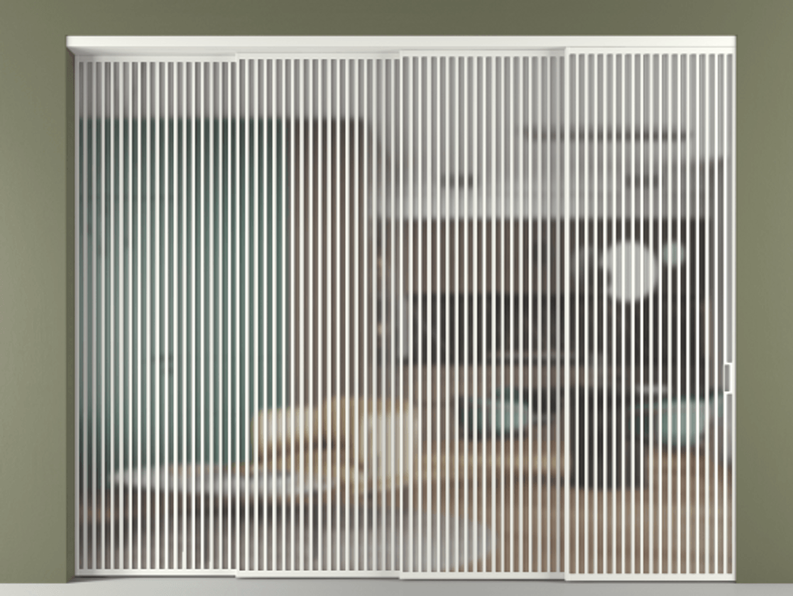 Перегородка Формато внутри проёма 4 створки с синхронным механизмом АЛПР 040.06 Алюминий светло-серый Сатинированное стекло "Мателюкс Кристал Вижн", калёное, матовое, каленое 6 мм. Цена 41850 AZE 1. Полотно 4 шт. (800/2100 мм)
2. Комплект установки раздвижной системы
3. Базовый комплект фурнитуры
4. Комплект фурнитуры телескопик синхро-3
5. Ручка Рондо. Фабрика дверей Волховец 8 (800) 551 43 19 Перегородка Формато внутри проёма 4 створки с синхронным механизмом АЛПР 040.06 Алюминий светло-серый Сатинированное стекло "Мателюкс Кристал Вижн", калёное, матовое, каленое 6 мм Цена 41850 AZE | Volhovec