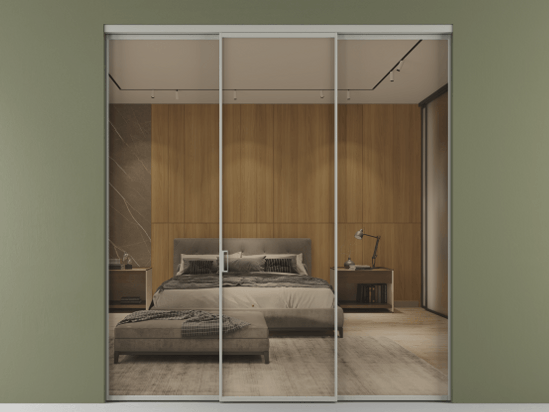 Перегородка Формато внутри проёма 3 створки АЛПР 040.01 Алюминий нейтральный серый Рефлективное бронзовое стекло "Стопсол", калёное Цена 2032640 AMD | Volhovec