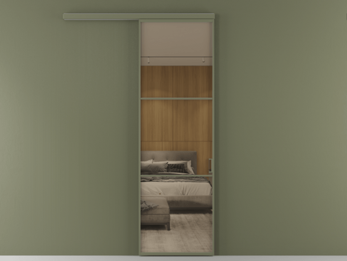 Перегородка Формато вдоль стены 1 створка АЛПР 040.03 Алюминий оливковый тёмный Рефлективное бронзовое стекло "Стопсол", калёное Цена 904370 AMD  | Volhovec