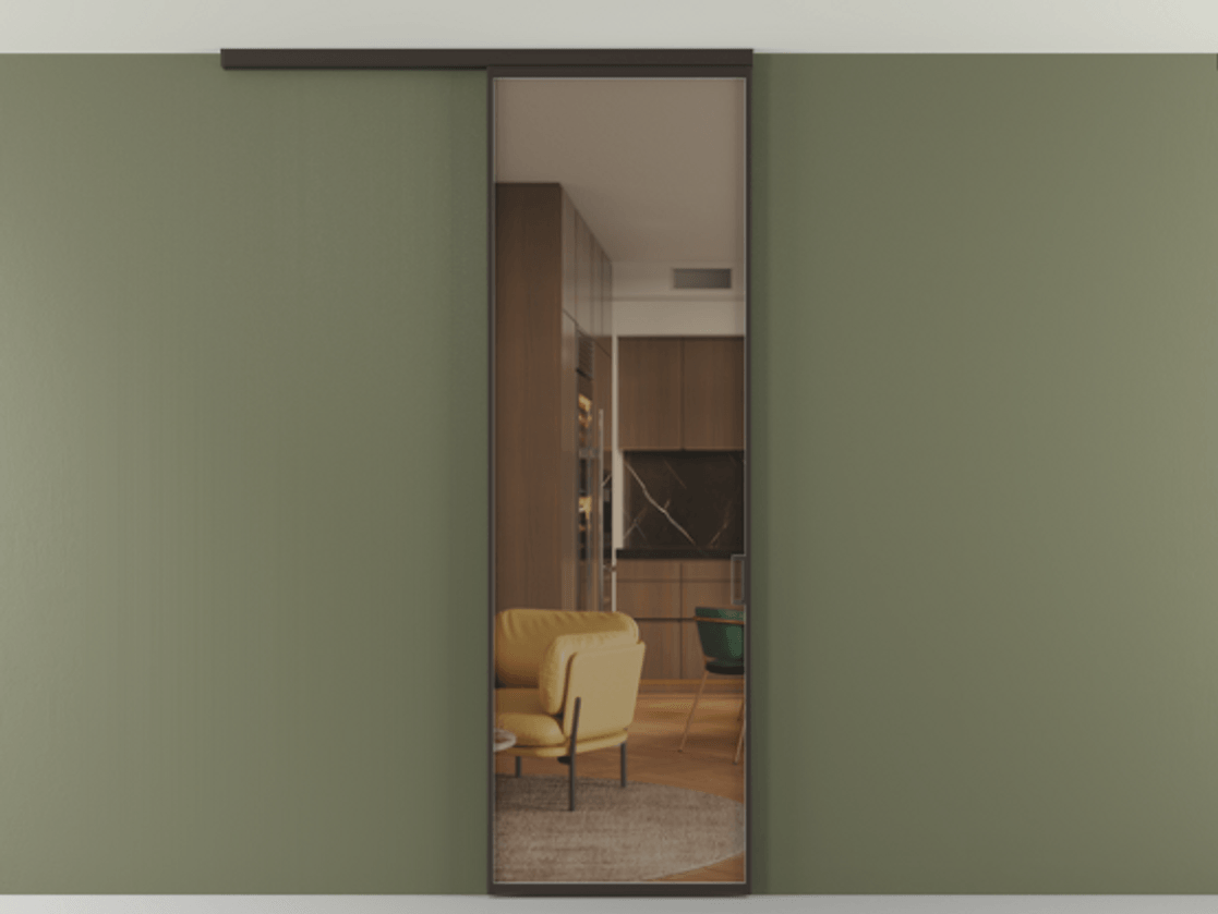 Перегородка Формато вдоль стены на потолок 1 створка АЛПР 040.01 Алюминий антрацит Прозрачное бронзовое стекло, триплекс Цена 649020 AMD | Volhovec