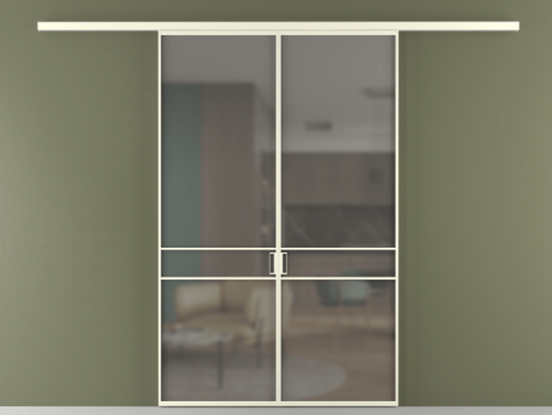 Перегородка Формато вдоль стены 2 створки АЛПР 040.02 Алюминий молочно-белый Сатинированное серое стекло, триплекс Цена 1318110 AMD | Volhovec