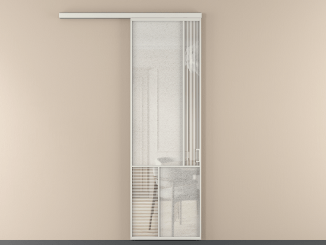 Перегородка Mosaic вдоль стены 1 створка АЛПР 041.21 Алюминий серый Рифлёное стекло "Дюна", триплекс, 6 мм + Фактурное стекло "Лёд", триплекс Цена 978080 AMD | Volhovec