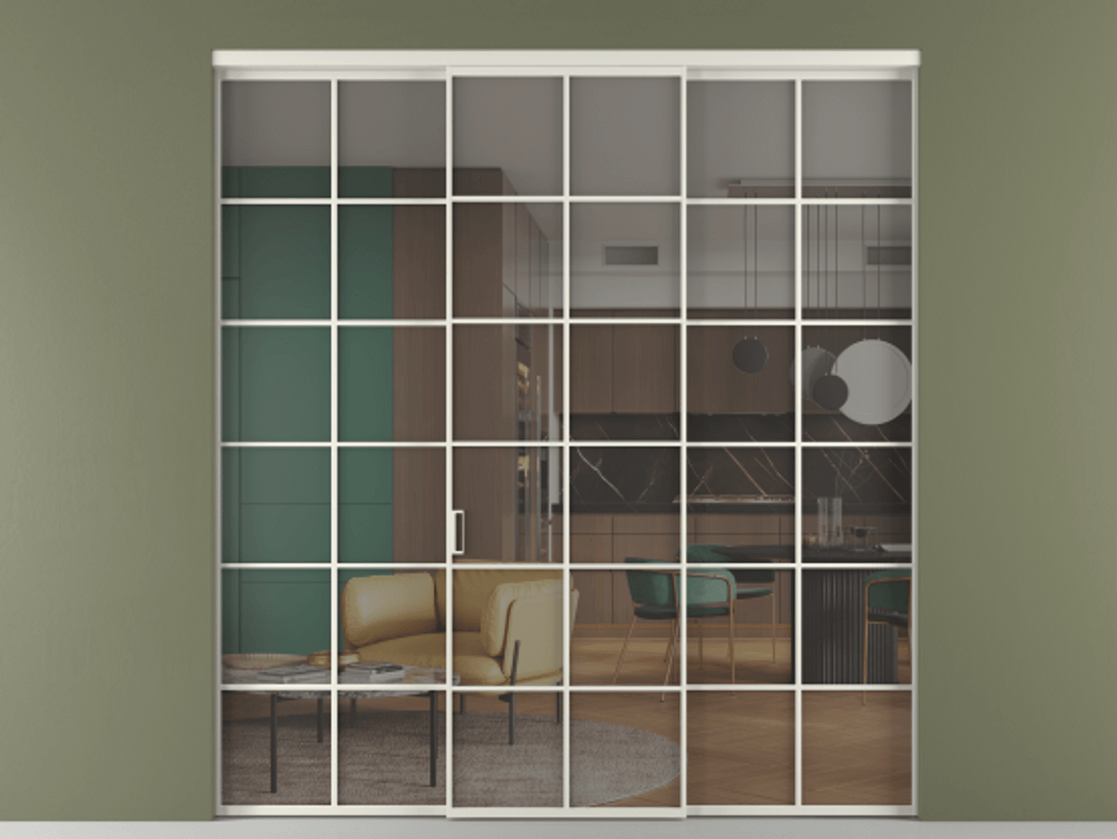 Перегородка Formato внутри проёма 3 створки АЛПР 040.05 Алюминий Белый Прозрачное серое стекло, триплекс Цена 1649750 AMD | Volhovec