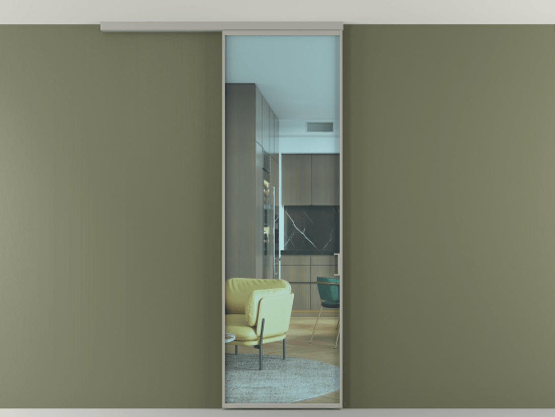 Перегородка Формато вдоль стены на потолок 1 створка АЛПР 040.01 Алюминий нейтральный серый Прозрачное голубое стекло, триплекс Цена 623200 AMD | Volhovec