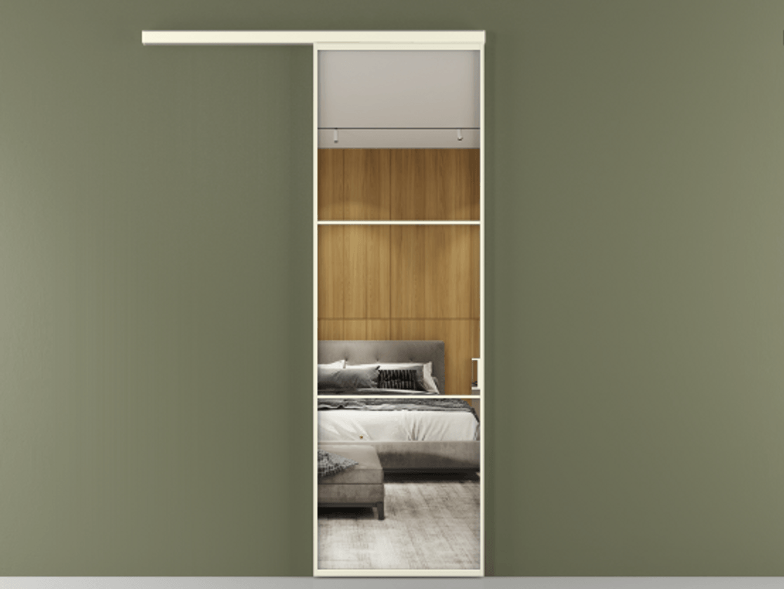 Перегородка Формато вдоль стены 1 створка АЛПР 040.03 Алюминий молочно-белый Двустороннее зеркало, триплекс , триплекс 6 мм Цена 715400 AMD  | Volhovec