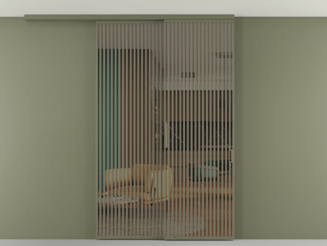 Перегородка Формато вдоль стены на потолок 2 створки с синхронным механизмом АЛПР 040.06 Алюминий оливковый тёмный Прозрачное бронзовое стекло, триплекс Цена 3037880 AMD | Volhovec