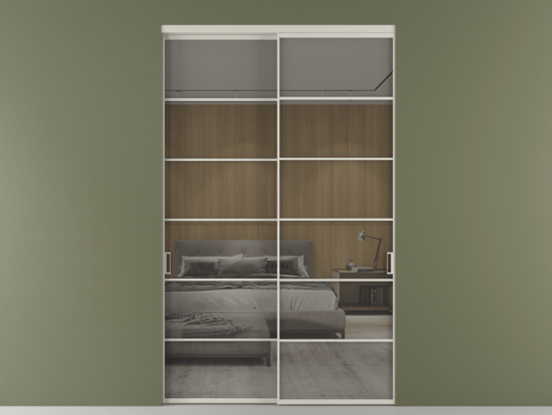 Перегородка Formato внутри проёма 2 створки АЛПР 040.04 Алюминий тёплый серый Рефлективное серое стекло "Stopsol", калёное Цена 3330860 AMD  | Volhovec