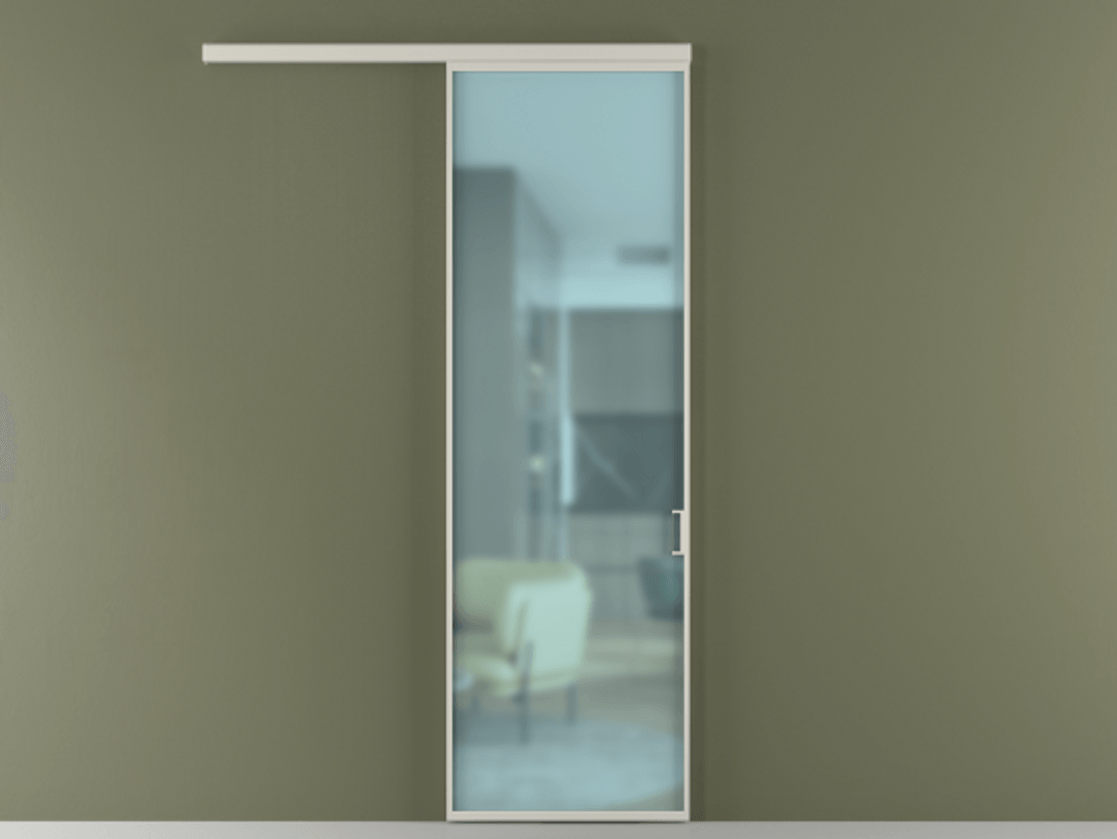 Перегородка Formato вдоль стены 1 створка АЛПР 040.01 Алюминий тёплый серый Сатинированное голубое стекло, триплекс Цена 780300 AMD  | Volhovec