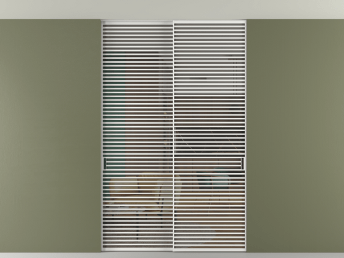 Перегородка Формато внутри проёма скрытое крепление в потолок 2 створки АЛПР 040.07 Алюминий белоснежный Прозрачное серое стекло, триплекс Цена 2764470 AMD | Volhovec