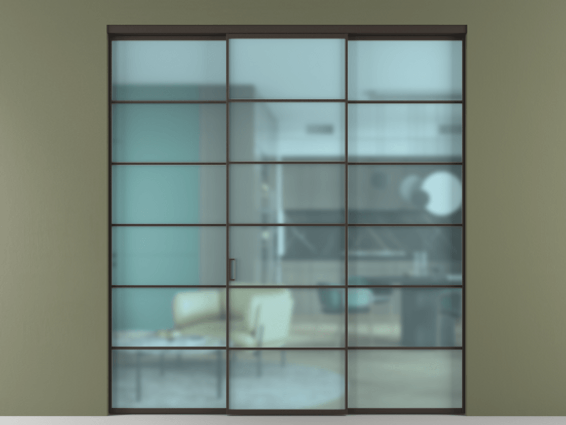 Перегородка Formato внутри проёма 3 створки АЛПР 040.04 Алюминий антрацит Сатинированное голубое стекло, триплекс Цена 1718500 AMD | Volhovec