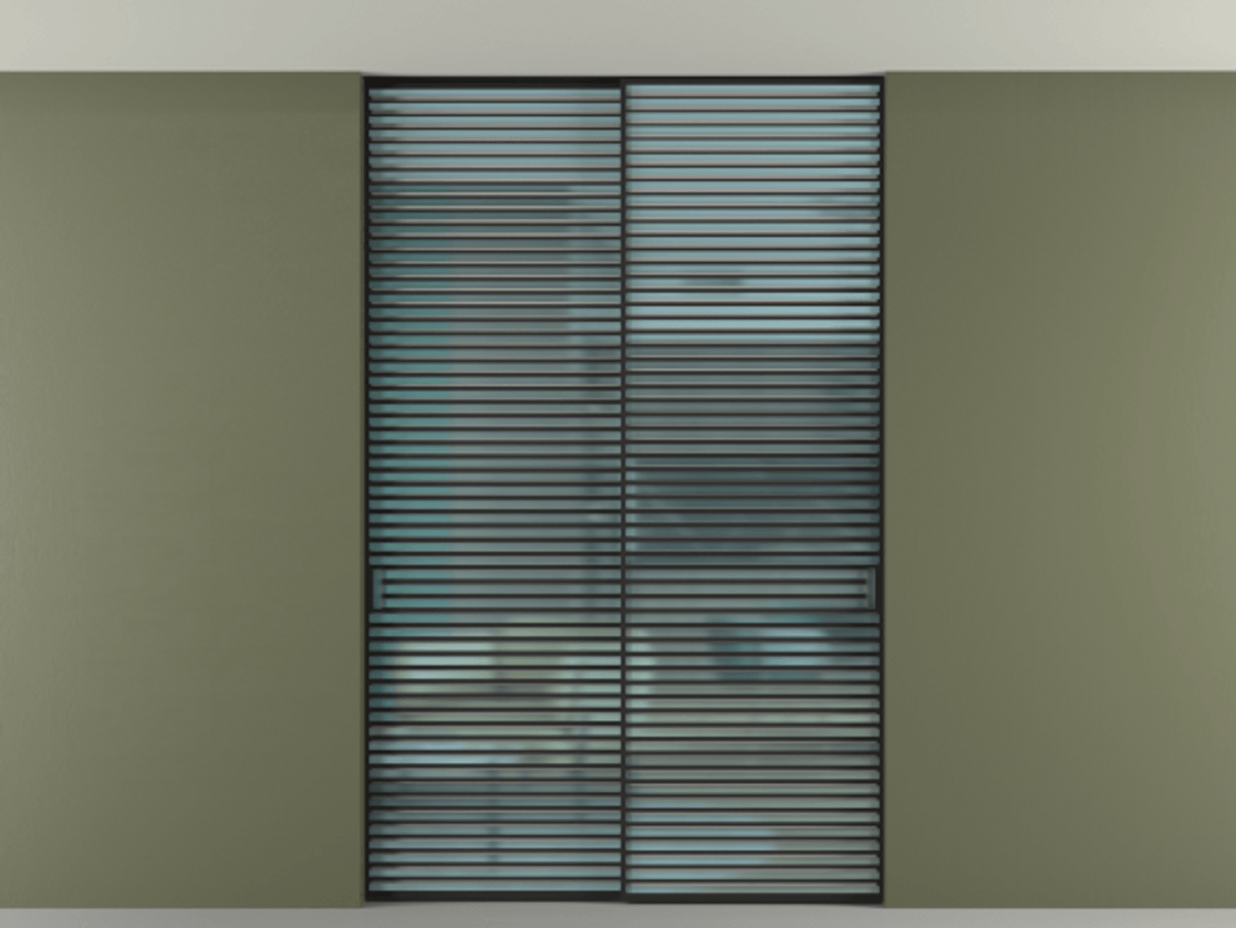 Перегородка Формато внутри проёма скрытое крепление в потолок 2 створки АЛПР 040.07 Алюминий Черный Сатинированное голубое стекло, триплекс Цена 2672100 AMD | Volhovec